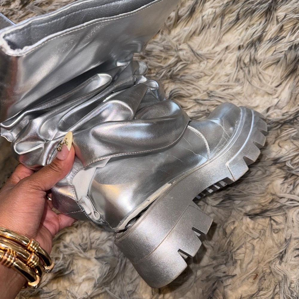 Azalea Wang Silver Combat Boots - Picture 9 of 11